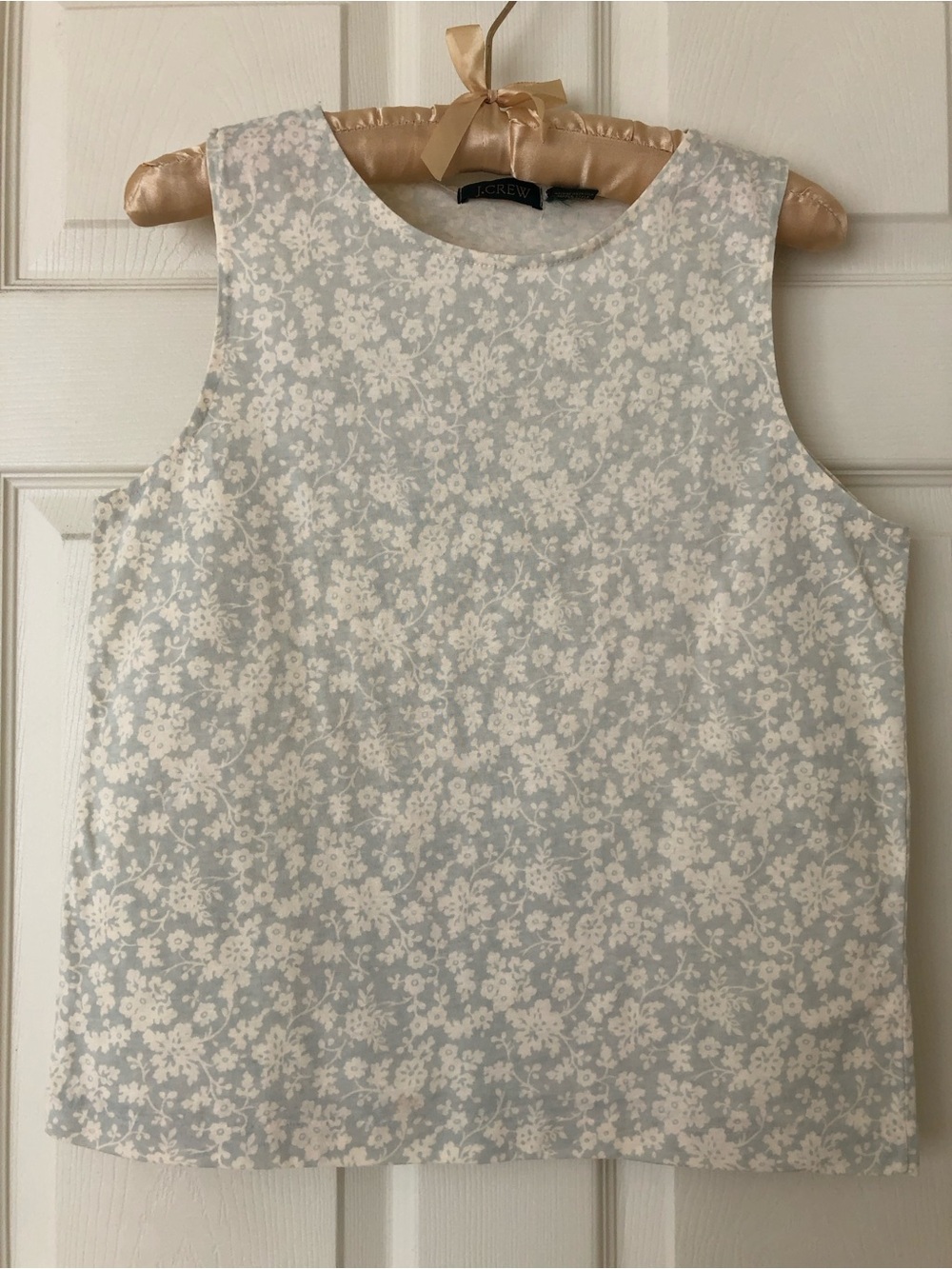 Vintage J. Crew Floral Print Cotton Knit Tank Top Pale Green & Cream Size Medium